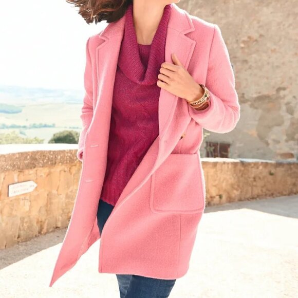 New Talbots Single Breasted Wool Blend Barbiecore Pink Coat Size 2 - Picture 1 of 10